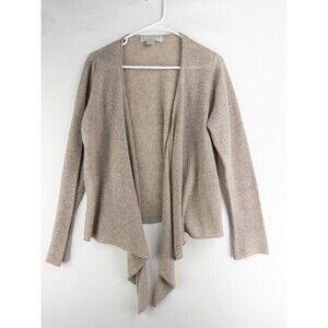 100% Cashmere Cardigan Womens PL Tan Open Front Knit Solid Minimalist